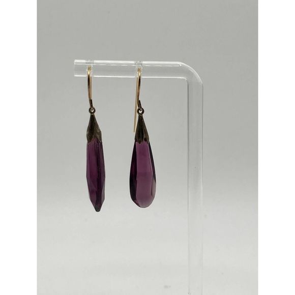 Amethyst Quartz Long Teardrop Dangle Boho 1.75 Inch Earrings! - Picture 6 of 8